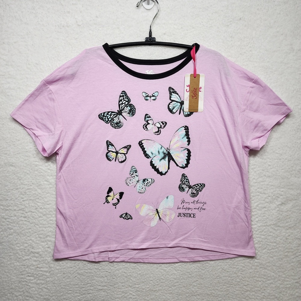 Justice Butterfly Graphic Crop Tee Girls NWT Short Sleeve Shirt